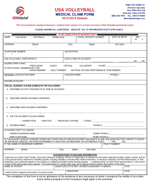 USA Volleyball Medical Claim Form