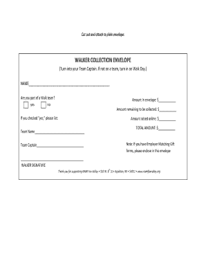 NAMI Fox Valley Walk Donation Envelope
