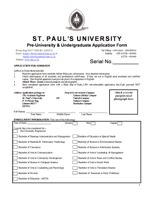 St. Paul’s University Pre-University & Undergraduate Application Form