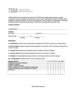 TSDA Cardio Thoracic Surgery Program Evaluation Form