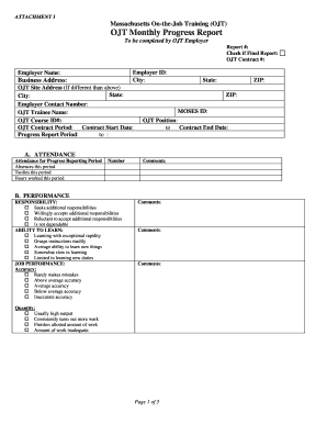 Massachusetts On-the-Job Training Progress Report