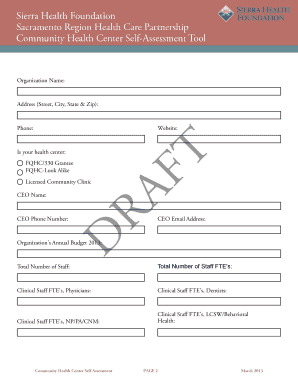 Community Health Center Self Assessment Form