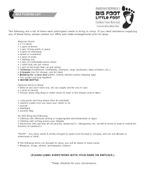 Camp Packing List