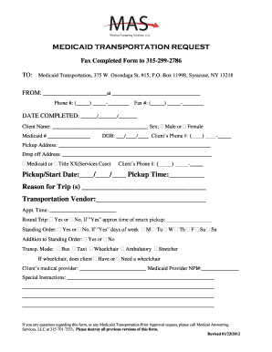 Medicaid Transportation Request Form