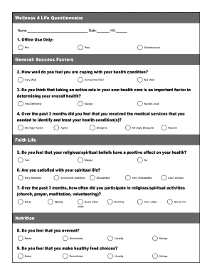 Wellness 4 Life Questionnaire