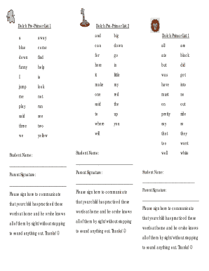 Dolch Sight Words Practice Form