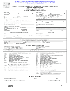 Georgia Children's Medical Services Screening and Referral Form