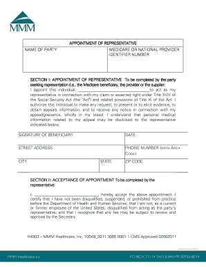 Appointment of Representative for Medicare Claims