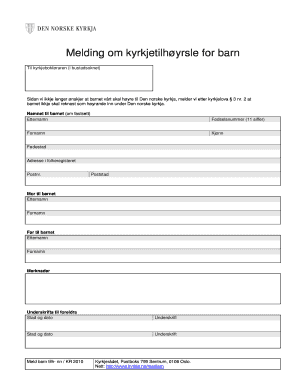 Norwegian Church Membership Withdrawal Form for Children