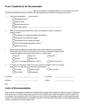 Graduate School Recommendation Form