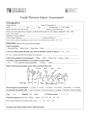 Youth Thrower Injury Assessment Form
