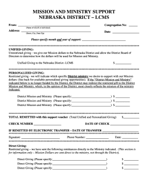 Nebraska District Mission and Ministry Support Form