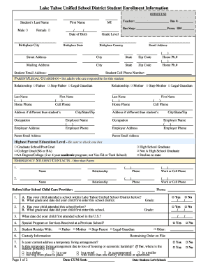 Lake Tahoe Unified School District Student Enrollment Form