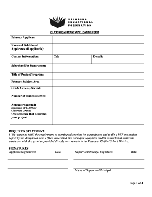 Classroom Grant Application Form