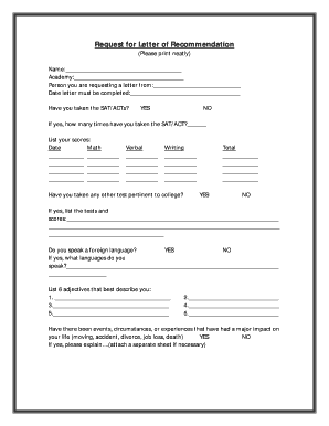 Request for Letter of Recommendation