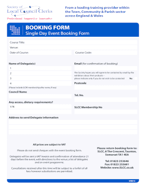 Single Day Event Booking Form