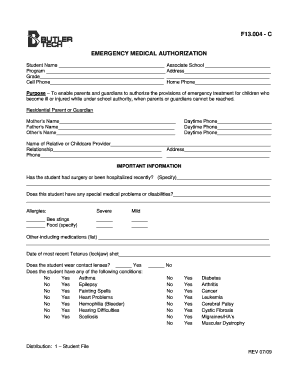 Emergency Medical Authorization Form