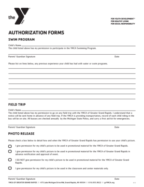 YMCA Child Authorization Forms