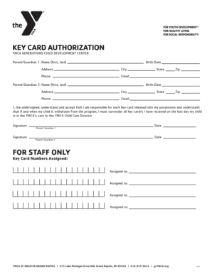 YMCA Key Card Authorization Form