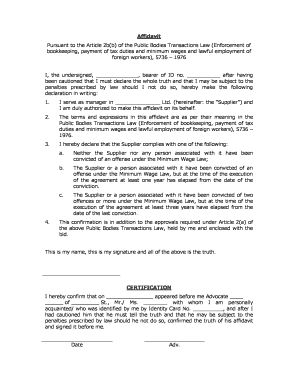 Affidavit for Public Bodies Transactions Compliance