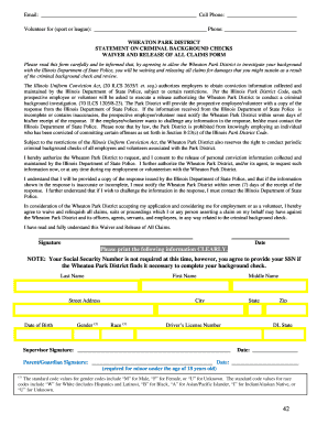 Wheaton Park District Criminal Background Check Waiver