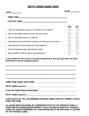 BGYFL Cheer Game Card