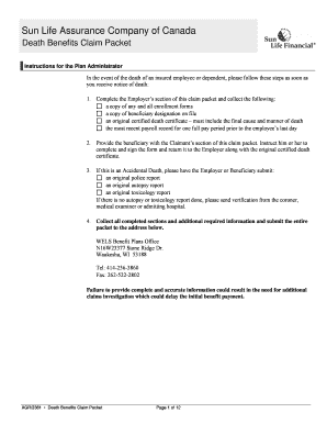 Sun Life Death Benefits Claim Packet