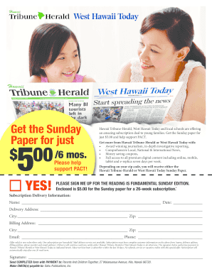 Sunday Newspaper Subscription Form