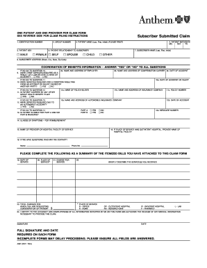Subscriber Submitted Claim Form
