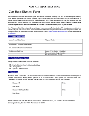 New Alternatives Fund Cost Basis Election Form
