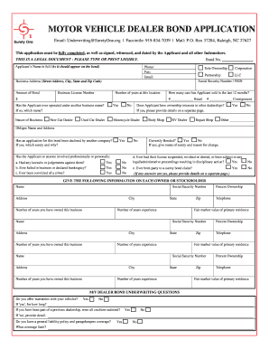 Motor Vehicle Dealer Bond Application