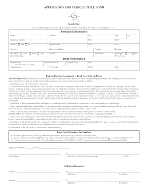 Vehicle Title Bond Application