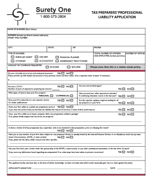 Tax Preparer Professional Liability Application