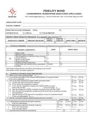 Fidelity Bond Application for Condominium/Homeowner Association