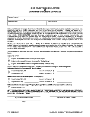 Ohio Uninsured Motorists Coverage Rejection or Selection Form