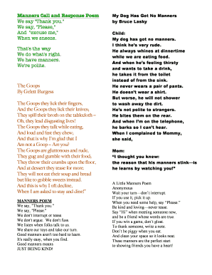 Manners Call and Response Poem