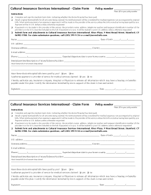Cultural Insurance Services International Claim Form