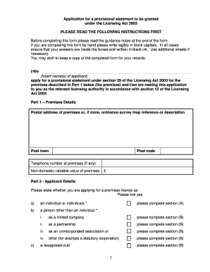 Provisional Statement Application under Licensing Act 2003