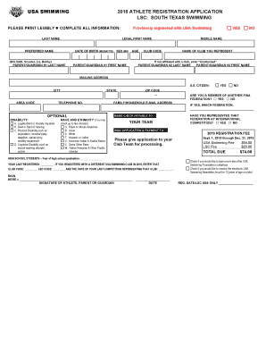 USA Swimming 2016 Athlete Registration Application