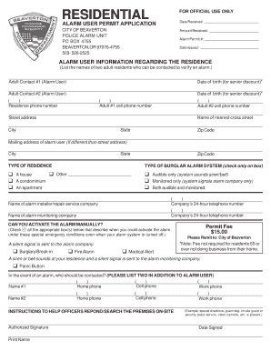 Residential Alarm User Permit Application