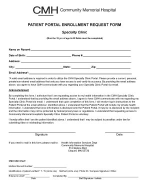 Patient Portal Enrollment Request Form