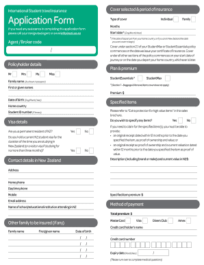 International Student Travel Insurance Application Form
