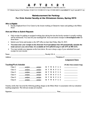 Excel spreadhseet for tracking goodwill donation - Reimbursement for Parking For Civic Center faculty at the - aft2121