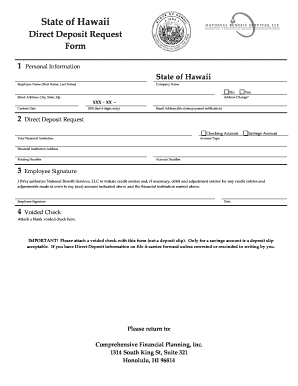 Hawaii Direct Deposit Request Form