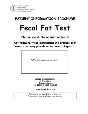 PATIENT INFORMATION BROCHURE Fecal Fat Test - Hotel Dieu Hospital