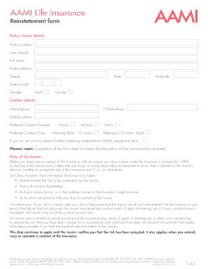 AAMI Life Insurance Reinstatement Form