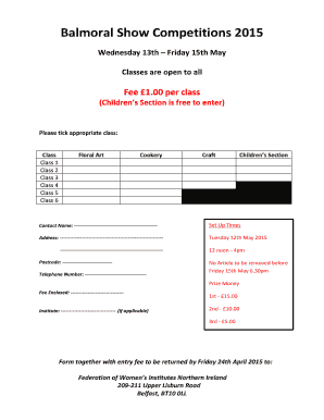Balmoral Show Competitions 2015 Wednesday 13th Friday 15th May Classes are open to all Fee 1