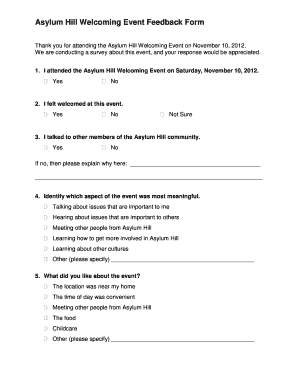 Asylum Hill Welcoming Event Feedback Form - hplctorg