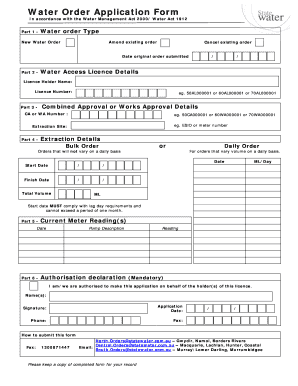 Water Order Application Form
