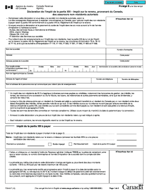 Déclaration de l'impôt de la partie XIII – Impôt sur le revenu, provenant du Canada, des assureurs non–résidents autorisés